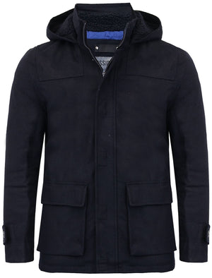 Lackland Wool Rich Hooded Coat in Navy - Dissident