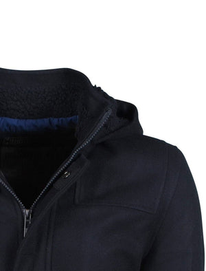 Lackland Wool Rich Hooded Coat in Navy - Dissident