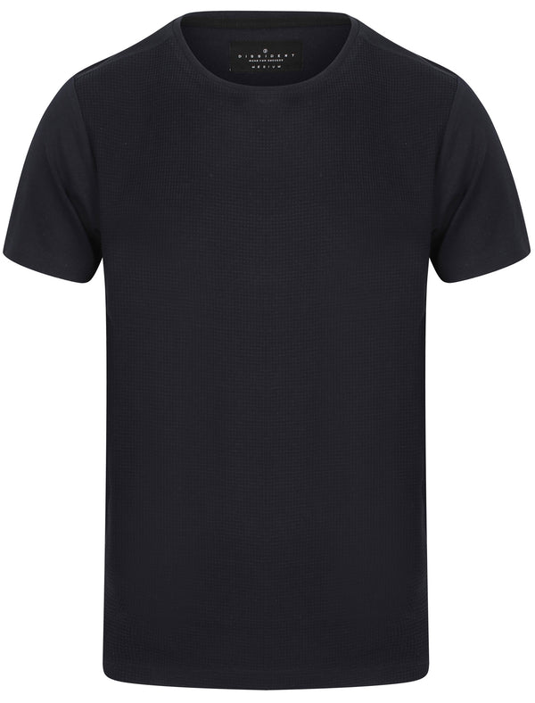 Lukin Waffle Textured Crew Neck T-Shirt In True Navy - Dissident