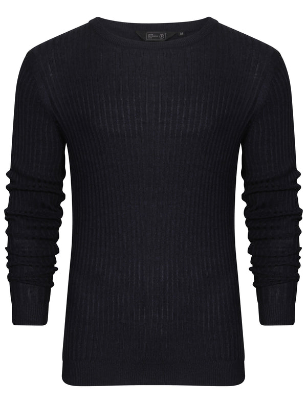 Mellow Crew Neck Knitted Jumper in Medieval Blue / Black - Dissident