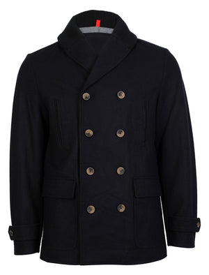 Tehama Wool Blend Double Breasted Coat in Navy - Dissident