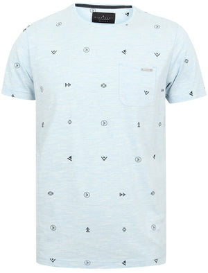Mikio Symbol Print Cotton Slub T-Shirt with Chest Pocket In Skyway - Dissident