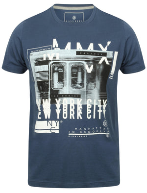 Platform Motif Print Cotton T-Shirt In Reflex Blue - Dissident