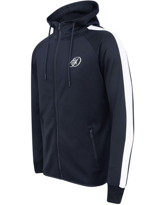 Rockefeller Tricot Zip Through Hoodie with Stripe Panel in Navy - Dissident