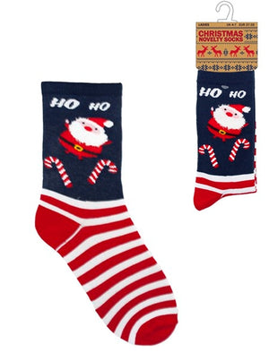 Ladies Estella Ho Ho Santa Novelty Christmas Socks in Navy