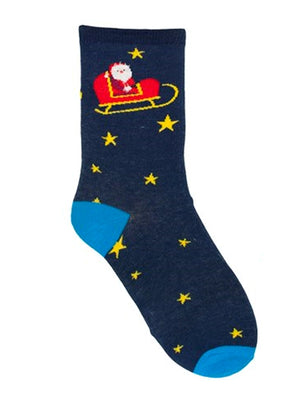 Ladies Estella Santa's Sleigh Novelty Christmas Socks in Navy