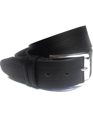 Mens Drew Western Embossed Leather Belt in Black