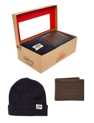 Tokyo Laundry Cobain blue hat & brown wallet gift set