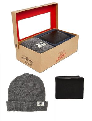 Tokyo Laundry Cobain grey hat & black wallet gift set