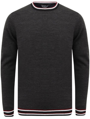 Alsace Crew Neck Jumper with Contrast Tipping In Charcoal Marl - Kensington Eastside