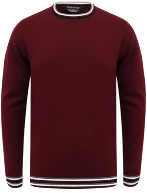 Alsace Crew Neck Jumper with Contrast Tipping In Oxblood - Kensington Eastside