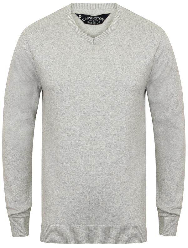 Jefferson V Neck Cotton Jumper in Grey Marl - Kensington Eastside