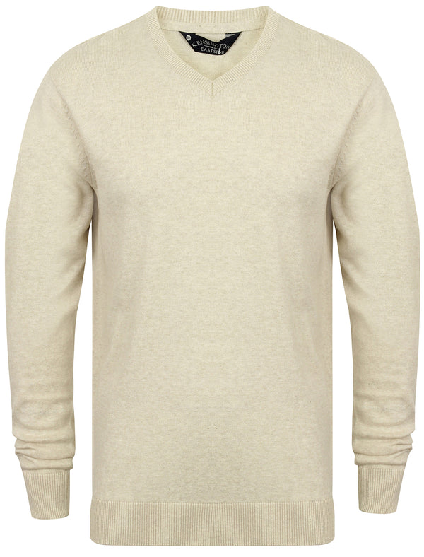 Jefferson V Neck Cotton Jumper in Oatmeal Marl - Kensington Eastside