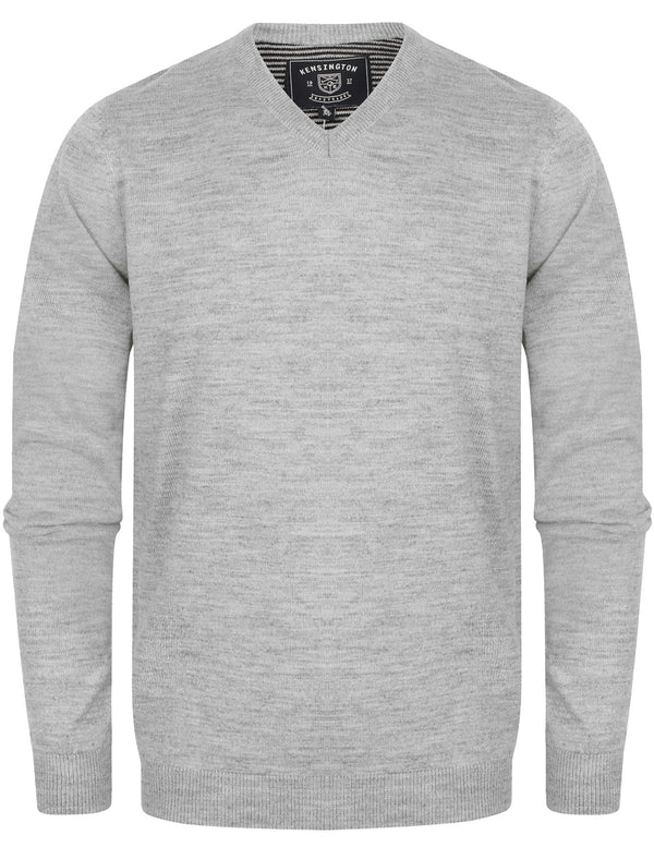 Quarters Wool Blend V Neck Jumper In Light Grey Marl - Kensington Eastside