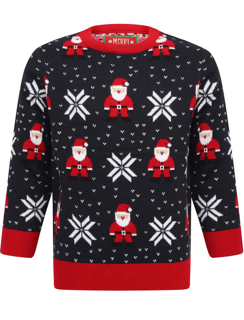 Boys Santa Fairisle Novelty Christmas Jumper in Ink Merry