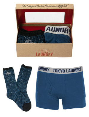 Tokyo Laundry Kodaline blue sock and boxer set