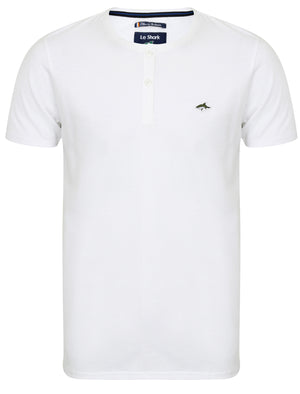 Glengall Short Sleeve Henley Neck Cotton T-Shirt in Optic White - Le Shark