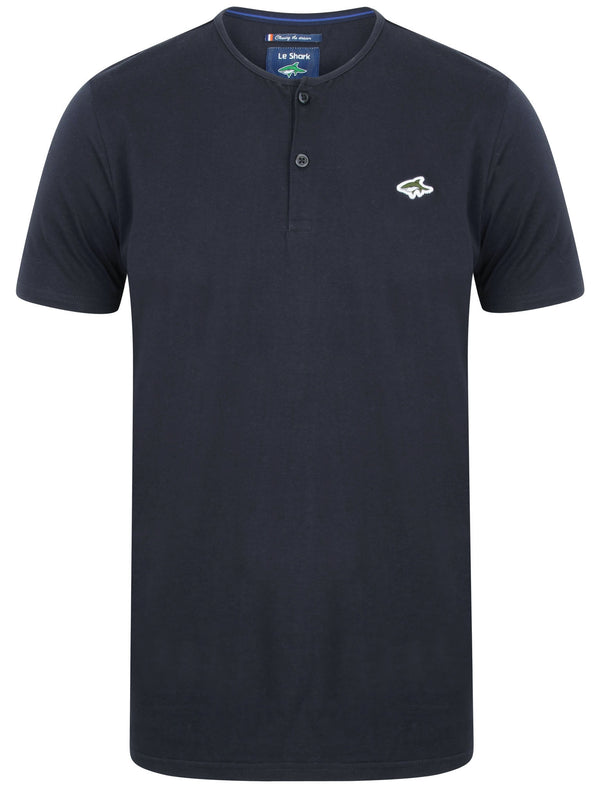 Cook Cotton Jersey T-Shirt with Henley Neckline in True Navy - Le Shark