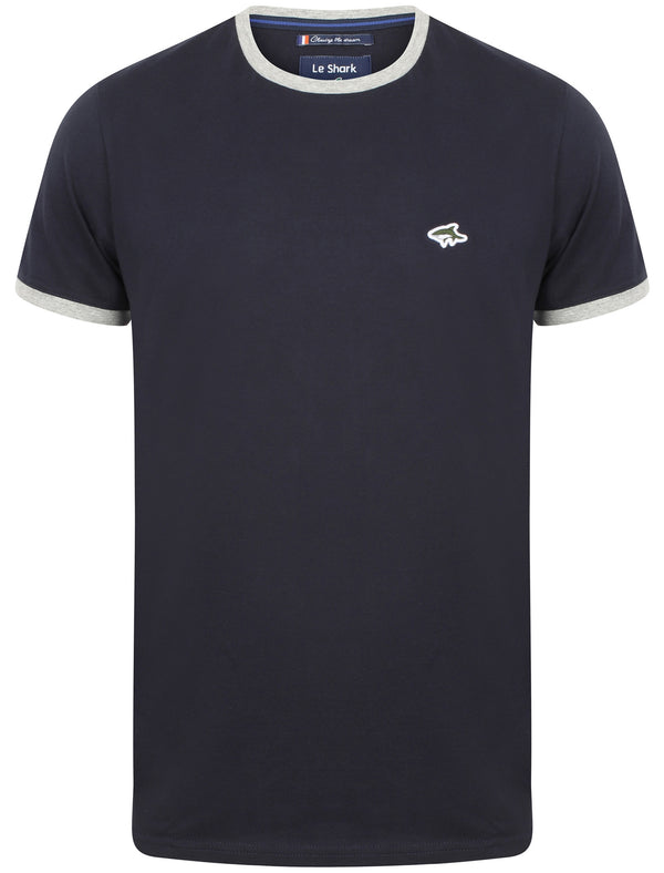 Killick Cotton Crew Neck Ringer T-Shirt In True Navy - Le Shark