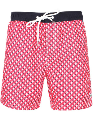 Marinos Geometric Print Swim Shorts In Rose Red - Le Shark