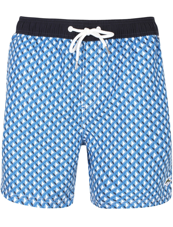 Marinos Geometric Print Swim Shorts In Turkish Sea - Le Shark