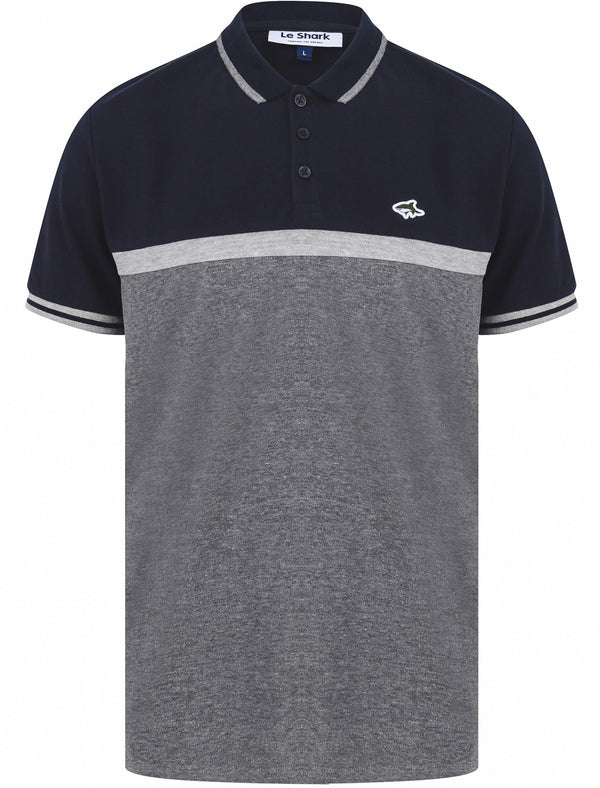 Palmerston Colour Block Pique Polo Shirt In Mid Grey Marl - Le Shark
