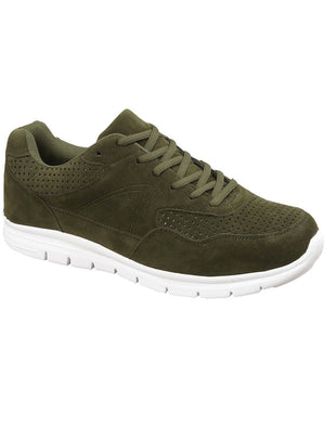 Florida Faux Suede Lace Up Trainers in Khaki