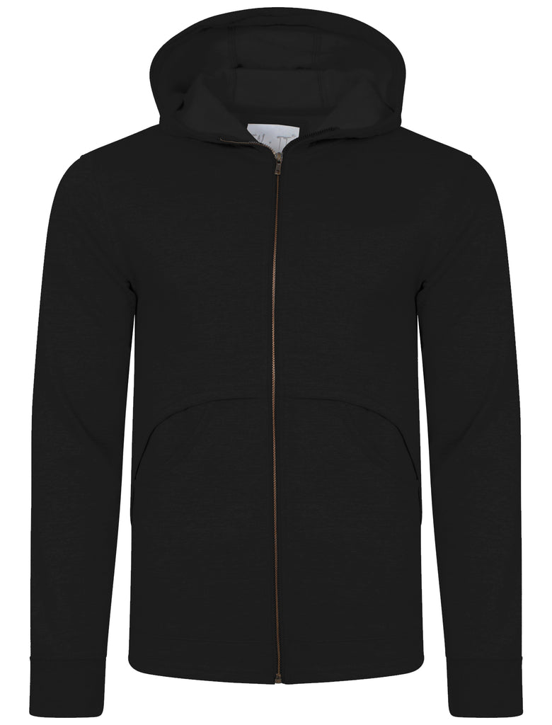 Mens Marc Curve Pocket Hoodie with Brass Zipper in Black Tokyo Laundry