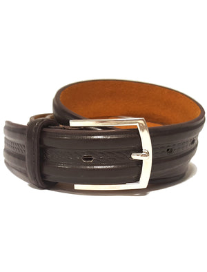 Mens Lucas Western Basketweave Leather Belt in Dark Brown