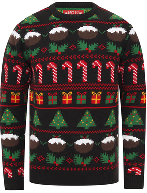 Candy Pudding Wallpaper Print Novelty Christmas Jumper in Black - Merry Christmas