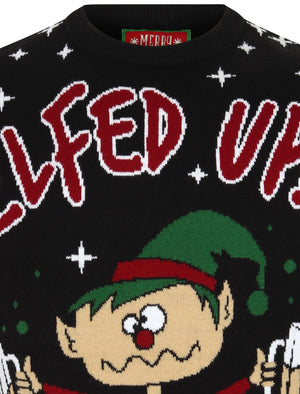 Elfed Up Novelty Christmas Jumper in Jet Black - Merry Christmas