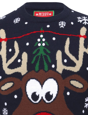 Pucker Up Novelty Christmas Jumper in Eclipse Blue - Merry Christmas