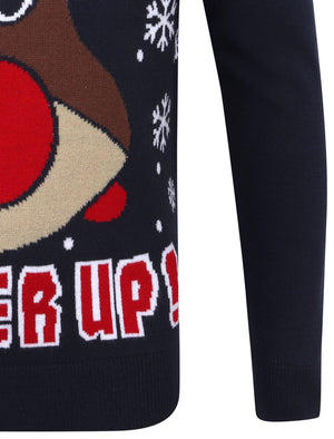 Pucker Up Novelty Christmas Jumper in Eclipse Blue - Merry Christmas