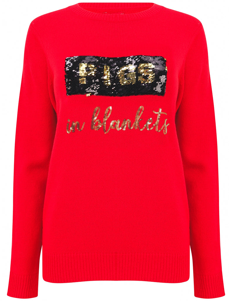 Women s Xmas PiggiePug 2 in 1 Reversible Sequin Christmas Jumper In Hi Tokyo Laundry