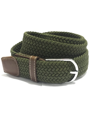 Quinn Textured Woven and Leather Belt in Khaki