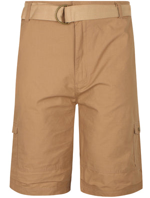 Juno Ripstop Cotton Cargo Shorts with Belt In Khaki Brown