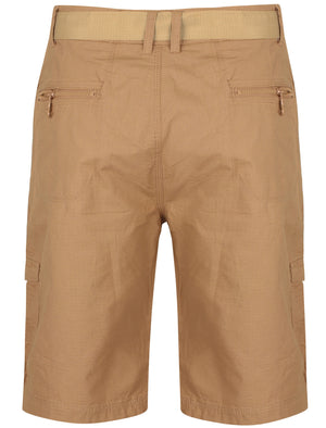 Juno Ripstop Cotton Cargo Shorts with Belt In Khaki Brown