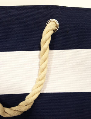 Ruby Striped Beach Bag with Rope Handles in Navy / White