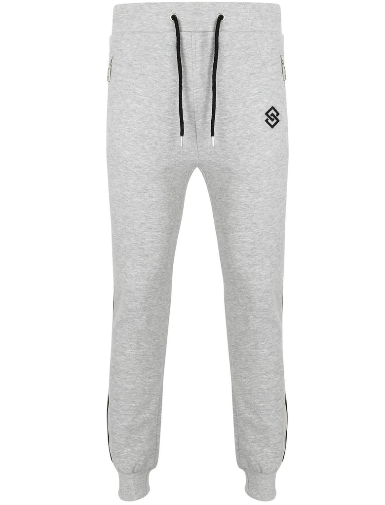 St Morris Racer Stripe Cuffed Joggers in Light Grey Marl Saint
