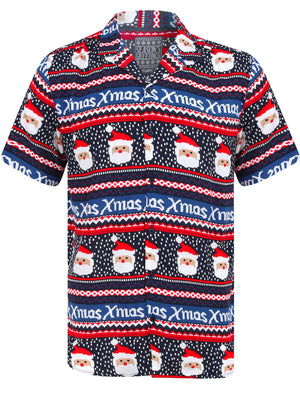 Frovik Santa Xmas Print Novelty Christmas Shirt in Navy - Season’s Greetings
