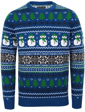 Snow Paper Novelty Christmas Jumper In Sapphire - Season's Greetings