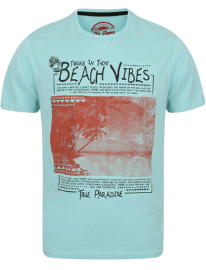 Beach Vibes Motif Cotton T-Shirt In Aqua Haze - South Shore