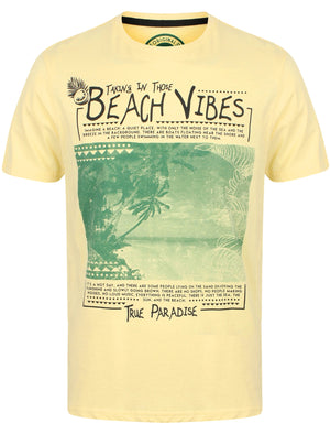 Beach Vibes Motif Cotton T-Shirt In Pale Yellow - South Shore