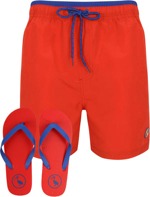 Marloes Swim Shorts With Free Matching Flip Flops In Formula One Red - South Shore