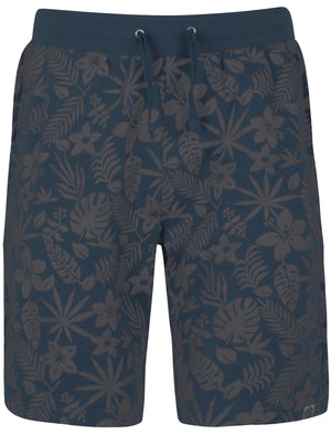 Maya Palm Print Jogger Shorts In Insignia Blue - South Shore