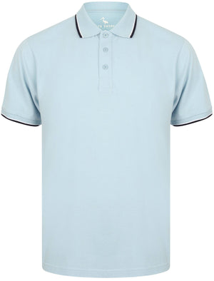 Kayan Basic Cotton Pique Polo Shirt With Tipping in Chambray Blue - South Shore