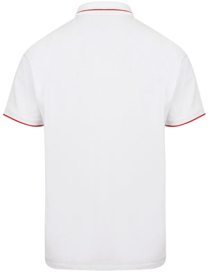 Osten Basic Cotton Pique Polo Shirt With Tipping in Optic White / Red - South Shore