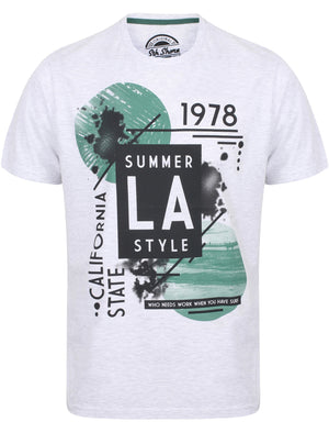 Summer LA Motif Cotton Crew Neck T-Shirt In Ice Grey Marl - South Shore