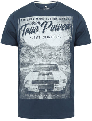 True Power Motif Cotton T-Shirt In Insignia Blue - South Shore
