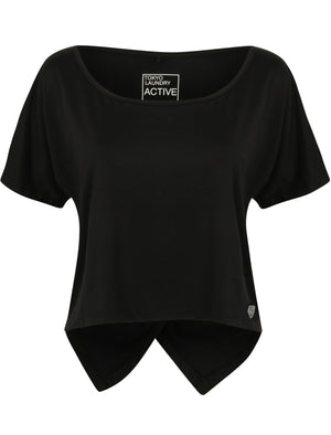 Ellie Crossover Back Cropped Sports Top in Black - Tokyo Laundry Active